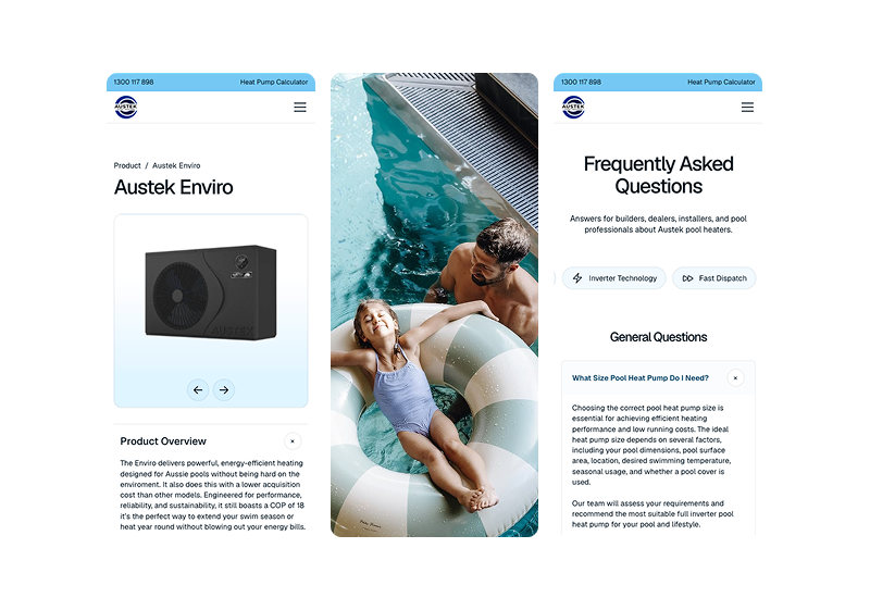 Informational panels describing AI4Eyes eye care technology with a person on a laptop, device image, and key features like faster diagnostics and personalized treatment.